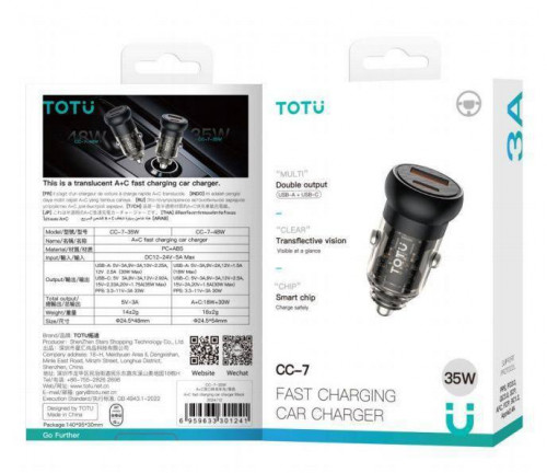 شارژر فندکی 35 وات شفاف TOTU CC-7