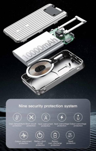 پاوربانک وایرلس توتو مدل PB-1007 با ظرفیت 10000 میلی‌آمپر و مگ‌سیف