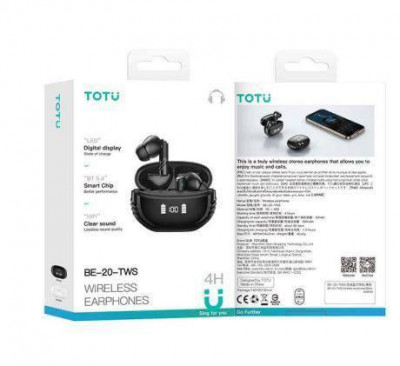 ایرپاد اورجینال TOTU BE-20-TWS با کیفیت Hifi و نمایشگر شارژ
