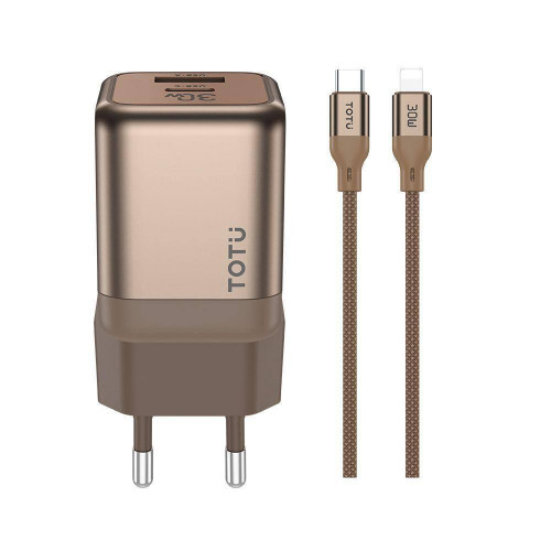 شارژر دیواری فست شارژ توتو 30 وات مدل HC-9-EU با دو خروجی Type-C و USB-A به همراه کابل