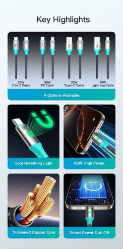 کابل شارژ کنفی هوشمند CB-22 با نمایشگر LED