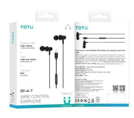 هندزفری اورجینال توتو مدل EP-4-T با سوکت Type-C