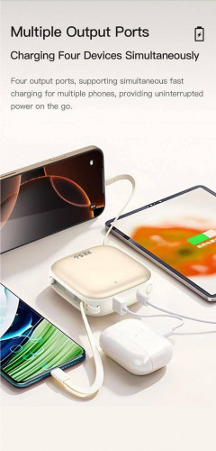 پاوربانک جیبی توتو مدل PB-1013 با ظرفیت 10000 میلی آمپر و کابل‌های داخلی
